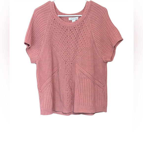 Coldwater Creek Tops - Coldwater Creek Petite XL Pink Knit Sweater Short Sleeve Textured Cotton Blend